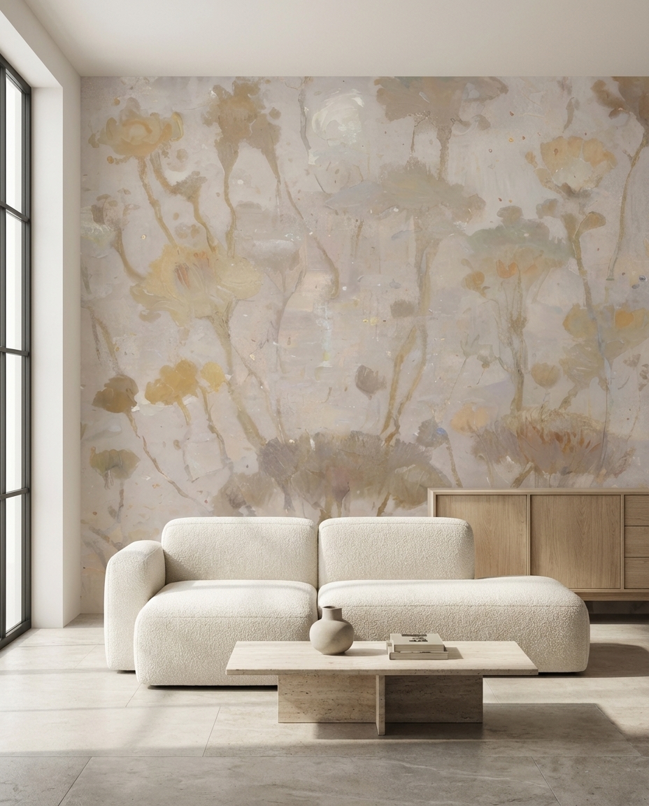 Interijer dnevnog boravka s tapetom Osvit